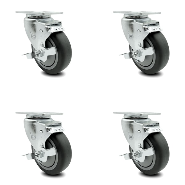 4 Inch Thermoplastic Rubber Wheel Swivel Top Plate Caster Set with Brake SCC